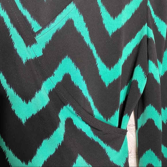 INC Black and Green Chevron Print Wrap Dress - Picture 3 of 7